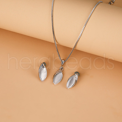 Horse Eye Alloy & Cat Eye Pendant Necklaces & Stud Earrings Sets FS-WG775AC-03-1