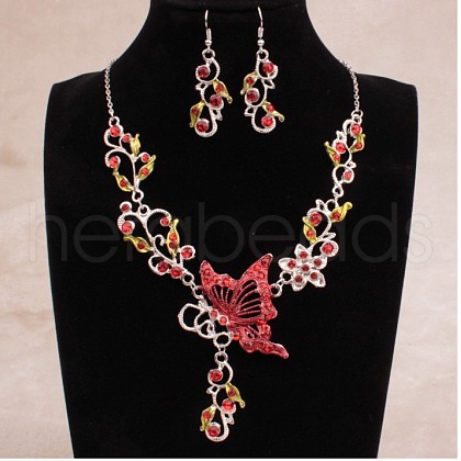 Fashionable Alloy Rhinestone & Enamel Dangle Earrings & Necklaces Sets FS-WG2F17F-03-1