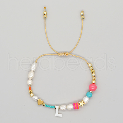 Bohemian Style Shell Letter Bead Braided Bead Bracelets for Women WG07C1E-12-1