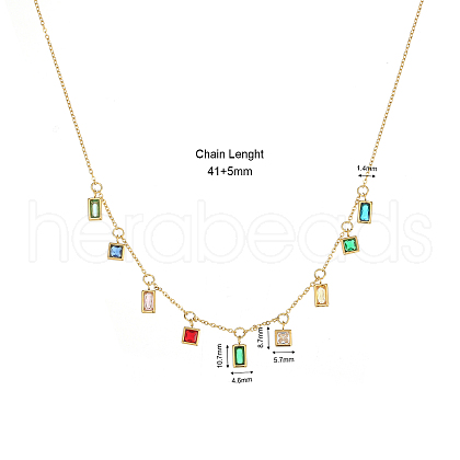 Stainless Steel Coloful Cubic Zirconia Rectangle Charms Necklace for Women TG4377-1-1