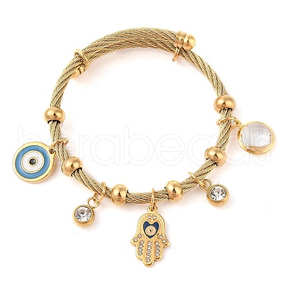 Adjustable 304 Stainless Steel Charm Bangles BJEW-F326-03G-1