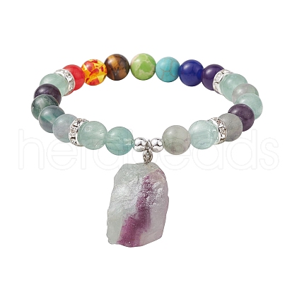 Raw Rough Natural Fluorite Charm Bracelets BJEW-JB10298-01-1