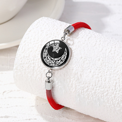 Alloy Glass Flat Round Link Bracelets WG69686-09-1