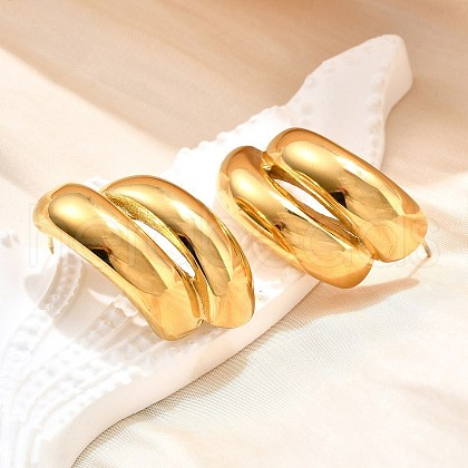 Ion Plating(IP) 304 Stainless Steel Stud Earrings EJEW-G395-01G-1