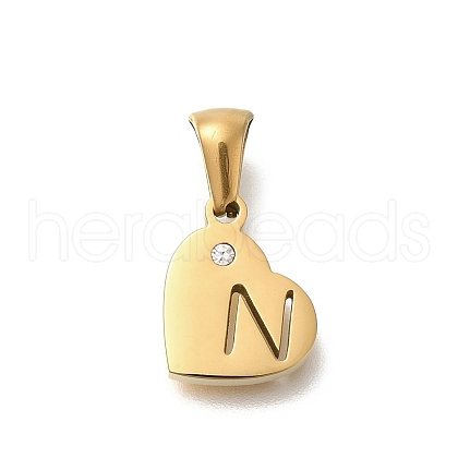 304 Stainless Steel Heart Pendants with Rhinestone STAS-Z103-01G-14-1