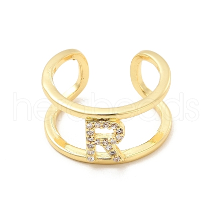 Clear Cubic Zirconia Initial Letter Open Cuff Ring RJEW-A012-01G-R-1