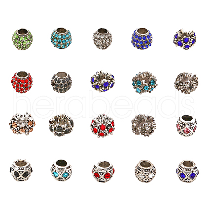CHGCRAFT 30Pcs 18 Style Alloy Rhinestone European Beads FIND-CA0006-82-1