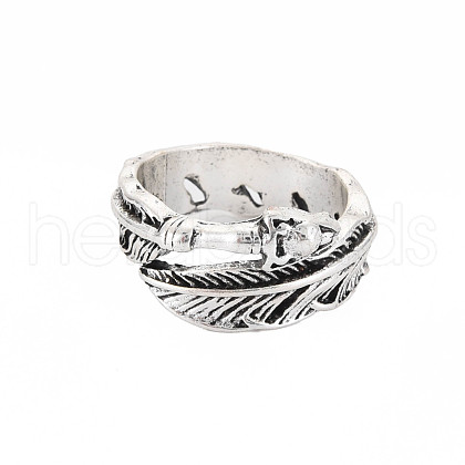 Feather Wrap Alloy Open Cuff Ring for Women RJEW-N029-101-1