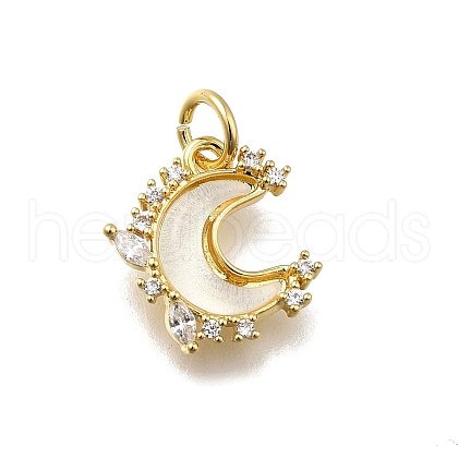 Brass Micro Pave Clear Cubic Zirconia with Glass Charms KK-G525-06G-03-1