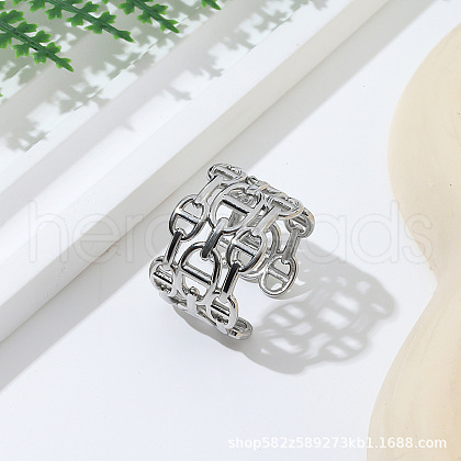Oval Link Chain 304 Stainless Steel Adjustable Cuff Rings FS-WG261A9-01-1