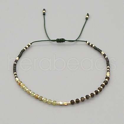Natural Mixed Gemstone & Glass Seed Braided Bead Bracelets HR1333-8-1