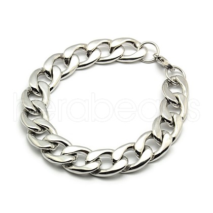 Tarnish Resistant 304 Stainless Steel Curb Chain/Twisted Chain Bracelets STAS-A028-B128P-1