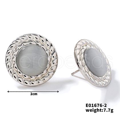 Cute Flat Round Cat Eye Stud Earrings for Summer DG6312-2-1