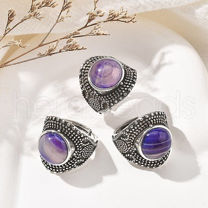 Natural Banded Agate Adjustable Rings RJEW-I108-03AS-01-1