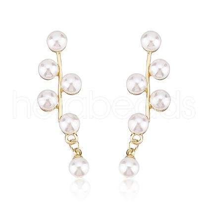 ANATTASOUL 1 Pair ABS Plastic Imitation Pearl Beaded Leafy Branch Dangle Stud Earrings EJEW-AN0001-51-1