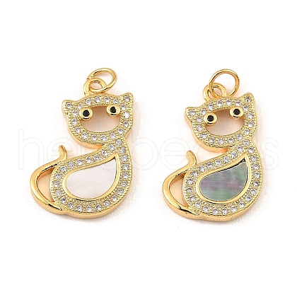 Brass Cubic Zirconia with Shell Pendants KK-K342-21G-1