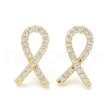 Rack Plating Brass Micro Pave Clear Cubic Zirconia Stud Earrings for Women EJEW-M260-15G-1