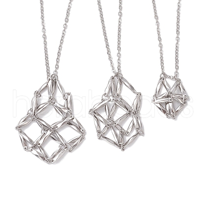 3 Pcs Crystal Stone Cage Pendant Necklaces NJEW-JN04751-01-1