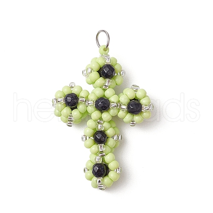 Glass Seed Beaded Cross Pendants PALLOY-MZ00642-01-1