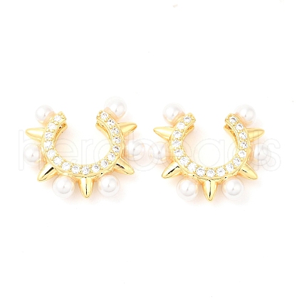 Brass Sun Cuff Earrings with Cubic Zirconia EJEW-K251-14G-1
