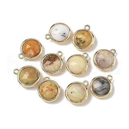 Brass Pave Natural Yellow Opal Faceted Flat Round Charms G-U028-03G-11-1