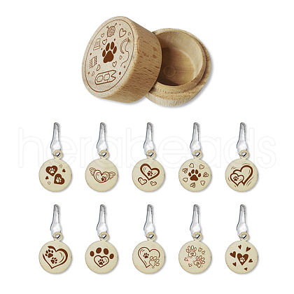 20Pcs 10 Style Round Wood Locking Stitch Markers TOOL-WH0057-001-1