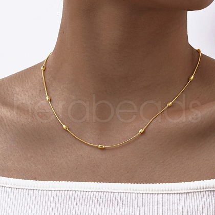 304 Stainless Steel Rice Beads Round Snake Chain Necklaces NJEW-D322-03G-1