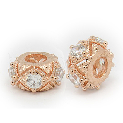 Brass Cubic Zirconia European Beads X-ZIRC-F001-115RG-1