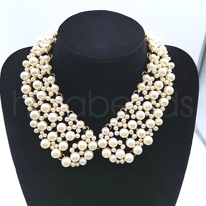 Alloy Plastic Imitation Pearl Round Beaded Choker Necklaces FS-WG3052F-07-1