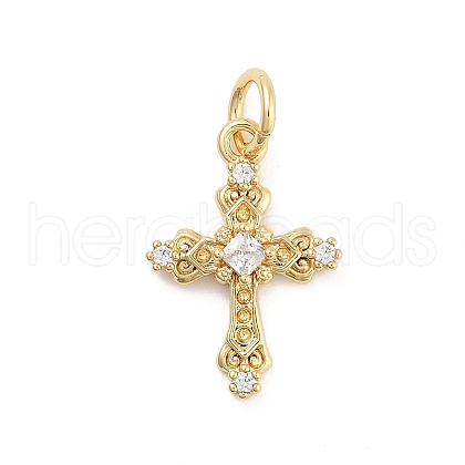 Cross Rack Plating Brass Micro Pave Cubic Zirconia Pendants KK-G512-29G-1