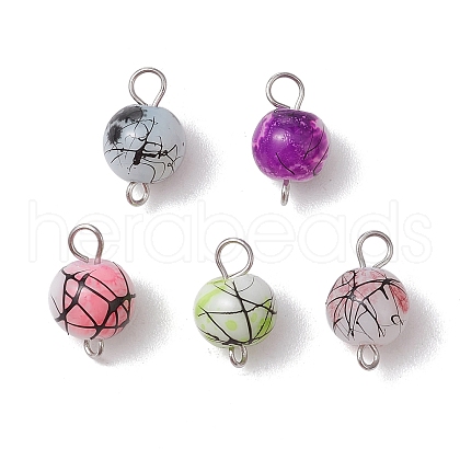 Drawbench & Baking Painted Glass Round Connector Charms PALLOY-JF03541-02-1