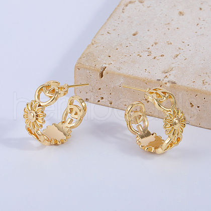 C-shaped Hollow Sunflower Brass Stud Earrings VI6809-1
