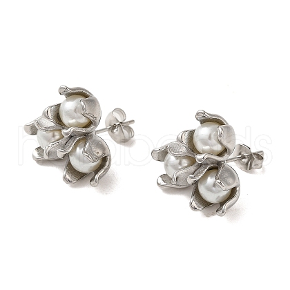 Flower 304 Stainless Steel Stud Earrings EJEW-U003-39P-1