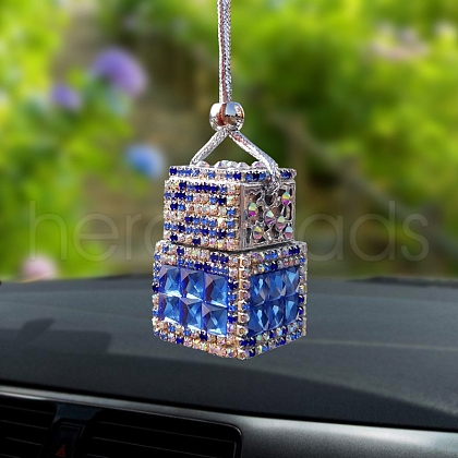 Square Glass Rhinestone Perfume Bottles Air Freshener Diffuser Bottle Hanging Ornaments PW-WG4D125-03-1