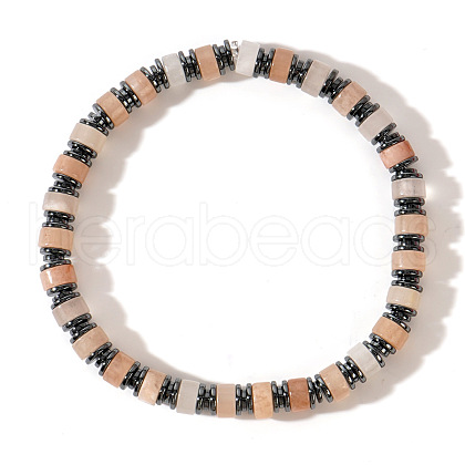Natural Rose Quartz Column Beads Stretch Bracelets for Men Women GU9335-2-1
