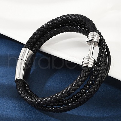 Braided Black Microfiber Leather Cord Multi-strand Bracelets for Women Men BJEW-D304-03P-1