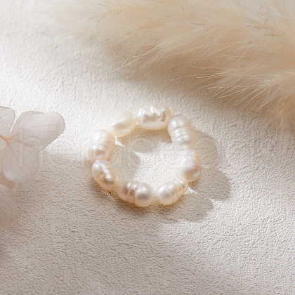 Mother's Day Jewellery Natural Freshwater Pearl with Glass Beaded Stretch Finger Rings WGD00E3-06-1