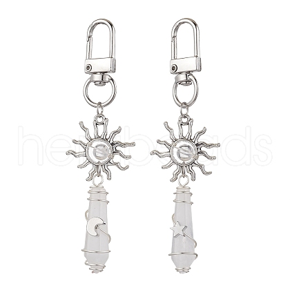 Copper Wire Wrapped Natural Quartz Crystal Pointed Bullet Pendant Decorations HJEW-JM03104-03-1
