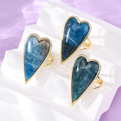 Heart Natural Apatite Finger Rings RJEW-M076-03G-07-1