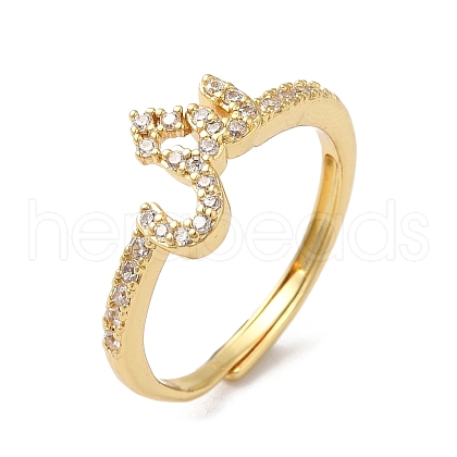 Rack Plating Brass Cubic Zirconia Arabic Letters Adjustable Rings for Women RJEW-S407-10G-12-1