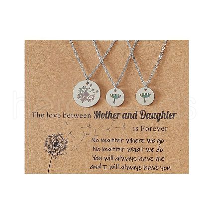 Mother and Daughter 304 Stainless Steel Dandelion Flat Round Pendant Necklaces for Women FS-WGEED69-04-1