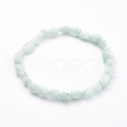 Natural Larimar Stretch Beaded Bracelets BJEW-JB05929-02-1