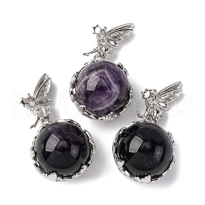 Natural Amethyst Round Pendants G-G207-01P-07-1