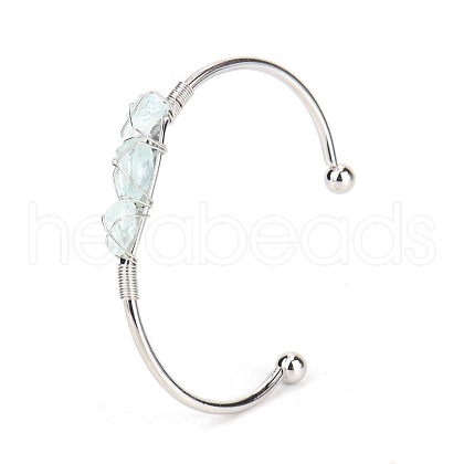 Natural Aquamarine Chips Beaded Cuff Bangles PW-WG90661-06-1