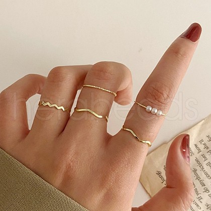 5Pcs Alloy with Plastic Pearl Finger Rings WG529E5-06-1