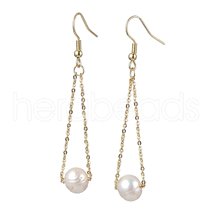 Mother's Day Jewellery Natural Cultured Freshwater Pearl Beads with Brass Dangle Earrings EJEW-JE05757-1