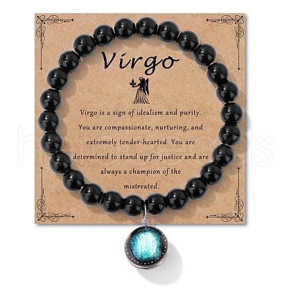 Birthstone Natural Black Obsidian Round Bead Stretch Bracelets QA9771-8-1