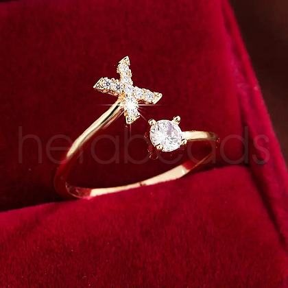 Brass Micro Pave Cubic Zirconia Cuff Rings WG75066-24-1
