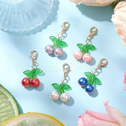 Cherry Copper Wire Wrapped Glass Pearl Pendant Decorations HJEW-JM03024-01-1