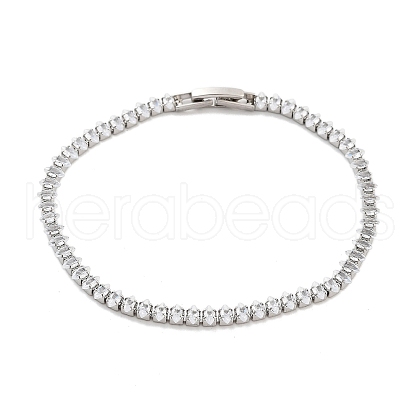Brass Pave Clear Cubic Zirconia Horse Eye Link Bracelets BJEW-B094-03A-P-1